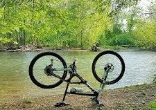 Marian's bike upturned by the lake for the herpes support group meeting