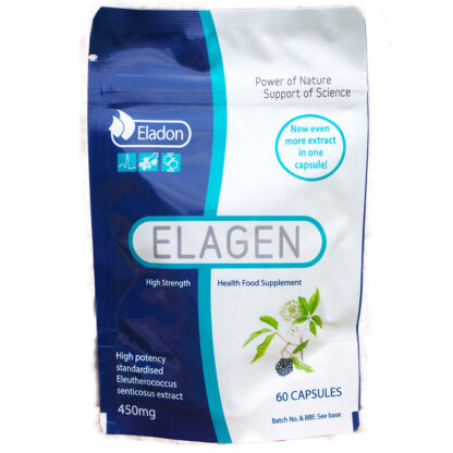 Eladon Elagen High Strength Health Food Supplement. High potency standardised Eleutherococcus senticosus extract. 60 capsules. 450mg.